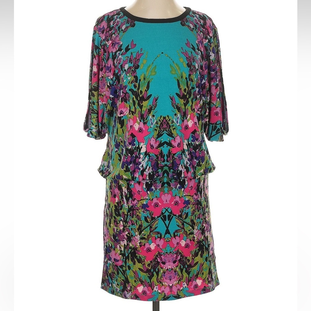 Nicole Miller Women's Size S Colorful Floral Garden Dolman Sleeve Blouson Dress